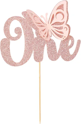 Miniatura 10 de Gyufise 1 pieza de mariposa Oh Baby Cake Topper Glitter Baby Shower Butterfly Cake Pick para revelación de género Baby Shower Niños fiesta de Rojo