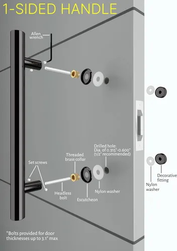 Miniatura 6 de Manija de puerta moderna de acero inoxidable negro mate de 24 pulgadas de longitud, manija de empuje de puerta interior exterior para puertas