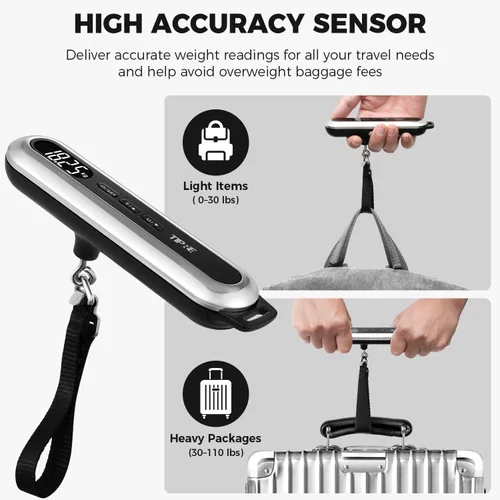 Miniatura 5 de Báscula de equipaje de viaje, báscula digital de maleta de 110 libras, báscula de peso portátil, báscula de equipaje de mano de acero inoxidable