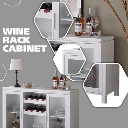 Miniatura 4 de Kings Brand Furniture Neiman - Aparador de madera para vino, estante de madera para vino y armario de buffet independiente con almacenamiento