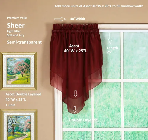 Miniatura 2 de Today's Curtain Emelia Original Voile Ascot 25 pulgadas, Borgoña, 40 pulgadas de ancho x 25 pulgadas de largo
