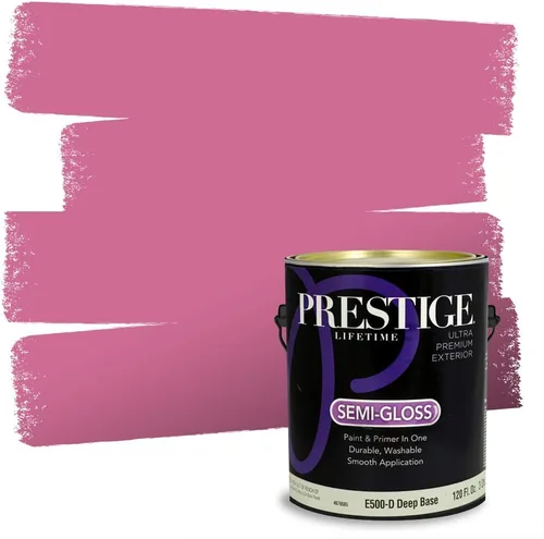 Miniatura 227 de Prestige Paints E100-T-SW6591 Pintura exterior e imprimación en uno, 1 galón, plano, combinación comparable de Sherwin Williams Amaryllis, 1 galón