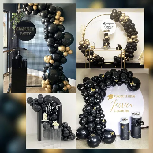 Miniatura 7 de Kit de arco de guirnalda de globos negros de 130 piezas, diferentes tamaños de 18, 12, 10 y 5 pulgadas, kit de globos de látex para fiesta