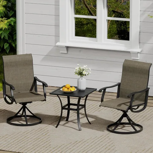 Miniatura 82 de VICLLAX Muebles pequeños de exterior de 3 piezas, 2 sillas giratorias de patio y mesa redonda pequeña para 2, sillas de carbón oscuro y negro