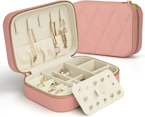 KAMIER Cajas de joyería pequeñas para mujer caja organizadora de joyas de terciopelo para aretes anillos collares bonita caja de joyería para