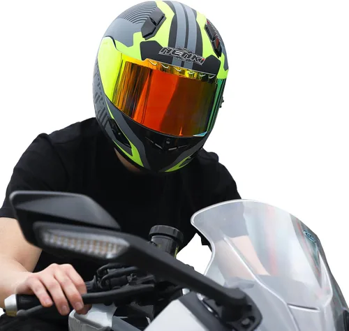 Miniatura 6 de Casco de motociclista de cara completa con visera interior de fibra de vidrio, casco ligero para bicicleta de calle y carreras para adultos, hombres