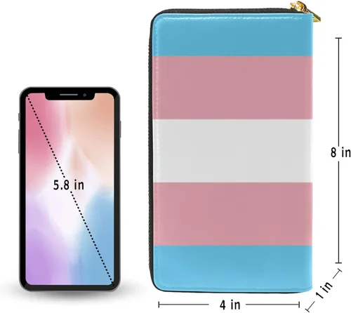 Miniatura 5 de Cartera larga para mujer, monedero con cremallera, cartera de cuero, Bandera del orgullo transgénero, Gótico