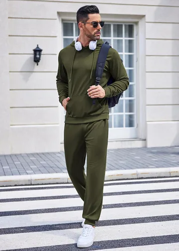 Miniatura 8 de COOFANDY Conjunto deportivo de 2 piezas para hombre, conjunto deportivo casual con capucha