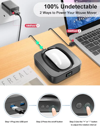 Miniatura 7 de Meatanty Mover de Ratón Indetectable, Dispositivo de Jiggle de Ratón Supersilencioso Se Mueve Al Azar, Agitador Sacudidor Automático Risueño