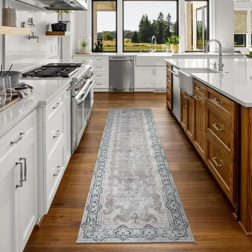 Miniatura 37 de DECOMALL Alfombra lavable de 2 pies 6 x 9 pies, alfombra para pasillo con respaldo de goma, antideslizante para cocina Rojo rosa