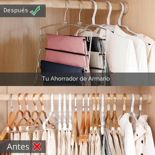 Miniatura 3 de FeeraHozer Perchas antideslizantes para pantalones, paquete de 3 perchas para ahorrar espacio, múltiples capas con brazo oscilante, colgador
