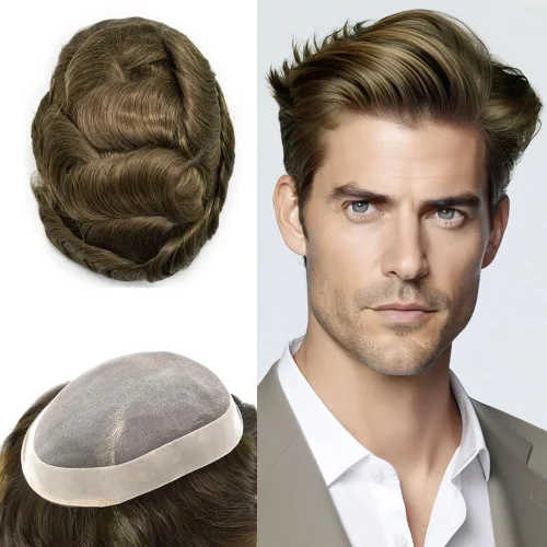 Miniatura 53 de Mens Toupee Hair Piece For Men Fine Mono Men Hair System Toupee For Men Hair Piece Real Human Hair System For Men Protesis Capilar Para Hombre 6x9