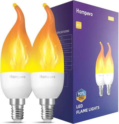 Hompavo - Decoraciones de Navidad,【Actualizado】 Bombillas LED de llama, bombillas con 3 modos de luz parpadeante, bombilla de vela de llama con base