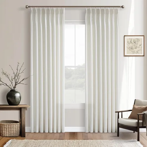 Miniatura 65 de TWODRAPES Cortinas de Lino Plisadas con Pinza Beige Blancas de 54 Pulgadas de Largo 2 Paneles para Comedor Cocina Dormitorio Plisadas Semi