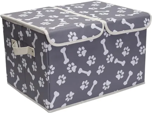 Caja de almacenamiento de juguetes para mascotas con tapa y organizador de cesta, cubo plegable perfecto para sala de estar, sala de juegos,