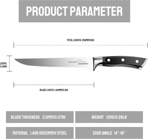 Miniatura 6 de OAKSWARE Cuchillo deshuesador de 5.5 pulgadas, acero inoxidable alemán, cuchillo de filete, cuchillo de cocina, cuchillo de carne multiusos