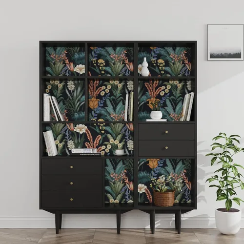 Miniatura 5 de Papel tapiz floral para despegar y pegar, papel de contacto bohemio naranja/verde, flores botánicas vintage, papel mural oscuro, autoadhesivo, Boho