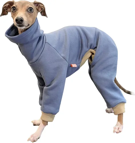 Miniatura 55 de D Doggy Star - Suéter de galgo italiano de cuello de tortuga, conjunto de mono de vellón cálido, ropa de Whippet para perro (XL, azul marino Pkt)