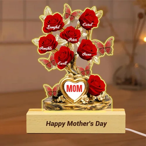Miniatura 33 de Cada rosa contiene una pieza de tu lámpara de corazón, placa de rosa personalizada con nombre de 1 a 10 niños, luz LED personalizada para mamá, flor