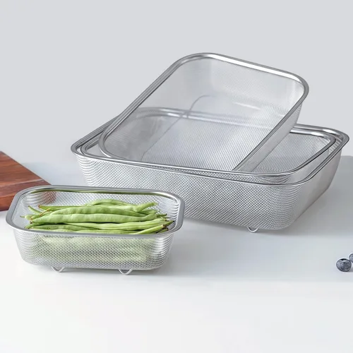 Miniatura 8 de Colador de malla fina para cocina, tazón de colador de acero inoxidable para pasta, arroz, fruta, cestas de malla metálica con base de reposo