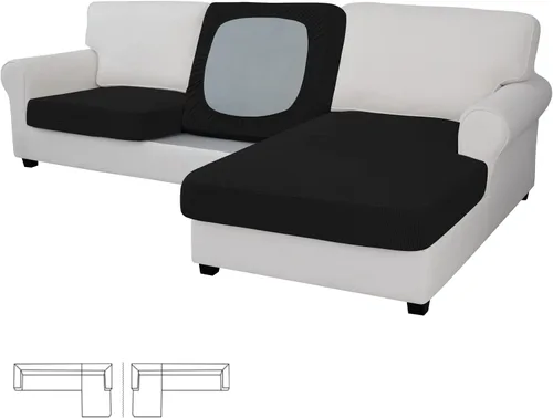 Miniatura 124 de Easy-Going - 4 Fundas de cojín elásticas para sofá seccional, izquierda/derecha, en forma de L, funda de asiento antideslizante, suave, flexible