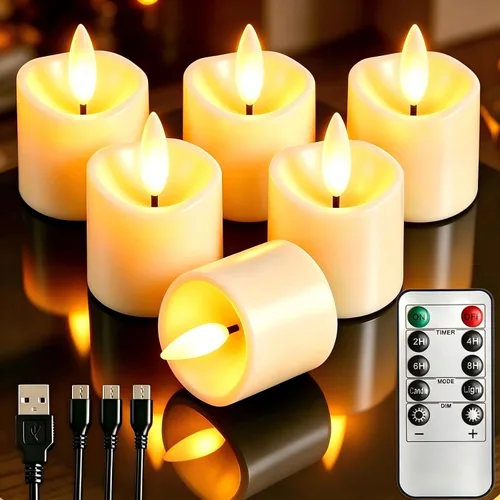 Velas de té recargables sin llama con temporizador remoto, 1.5 x 2.2 pulgadas, velas votivas eléctricas falsas parpadeantes para aniversario, boda,