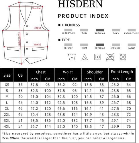 Miniatura 4 de HISDERN Chaleco de traje para hombre con 3 bolsillos para traje o esmoquin