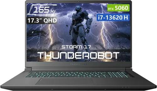 Thunderobot Laptop para juegos Storm 17 5060, pantalla QHD 165Hz 2K de 17.3 pulgadas, Core i7-13620H, GeForce RTX 5060, 32 GB DDR5 RAM, SSD de 2 TB,
