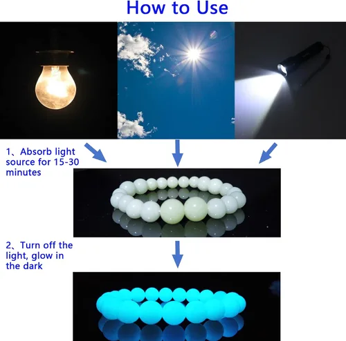 Miniatura 5 de TWINKLING Cuentas que brillan en la oscuridad, piedras solares luminosas, cuentas redondas brillantes con agujero para manualidades, pulseras, Azul