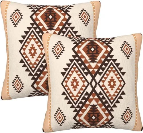 Miniatura 9 de Juego de 2 fundas de almohada de estilo étnico vintage, estampado geométrico azteca, étnico, tribal, para dormitorio, sala de estar, sofá