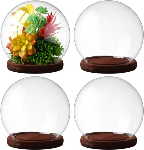Miniatura 9 de Tuanse 4 piezas de cúpula de cristal para escaparate, globo de vidrio y cúpula de exhibición con base de madera, caja de globo de recuerdo para Negro
