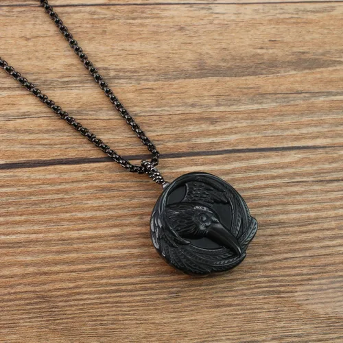 Miniatura 4 de COAI Collar con colgante de piedra de obsidiana Raven para hombres y mujeres