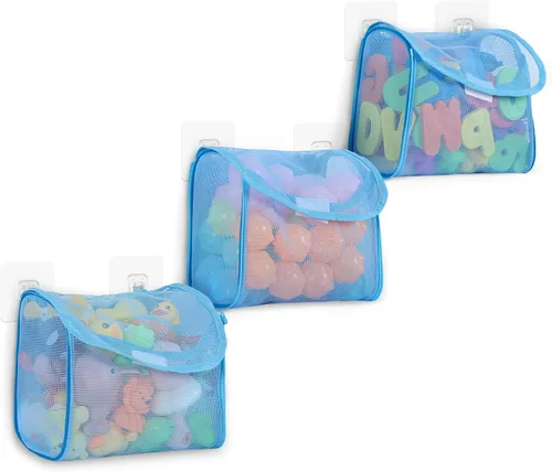 Goowin Almacenamiento de juguetes de baño, soporte para juguetes de baño, organizador de juguetes de baño con aberturas grandes de 3 compartimentos,
