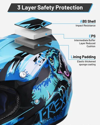 Miniatura 6 de OUMURS - Casco DOT para niños de 5 a 14 años, con gafas y guantes, para bicicleta de tierra, casco para ATV para niños y niñas, para motocross, BMX