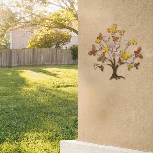 Miniatura 3 de dreamskip Arte de pared de árbol de la vida, decoración de pared grande para exteriores de 28 pulgadas con mariposa, arte de pared de metal hecho a