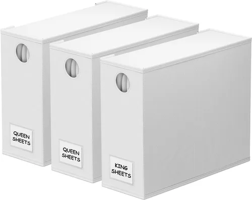 Miniatura 12 de SpaceAid Paquete de 8 Organizadores y Almacenamiento de Sábanas de Cama, Organizador de Sábanas Plegable para Armario de Ropa Blanca, Carpeta Beige