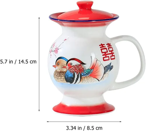 Miniatura 5 de SHERCHPRY Tazas de leche de cerámica, Taza en forma de escupitón con tapa, Tazas de broma, Tazas chinas retro de porcelana, Tazas de agua