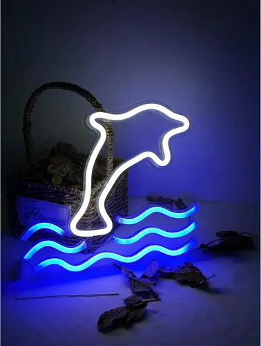 Miniatura 4 de Letrero de neón grande de delfín, luz LED de neón de delfín, luz nocturna alimentada por USB para niños, sala de estar, oficina, bar, restaurante