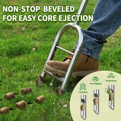 Miniatura 3 de Aireador manual para césped, aireador de núcleo con tecnología paso a expulsión para aireación de césped que nunca se obstruye, construcción de Negro