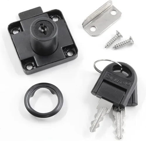 Miniatura 4 de BokWin Cerradura de cajón de gabinete de 2 piezas, para buzón y escritorio (aleación de zinc, negro, diámetro del agujero de 0.748 in, 4 llaves)