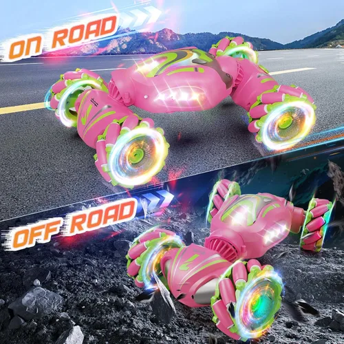 Miniatura 2 de Nicella Coche de control remoto, autos RC rosas para niñas, acrobacias de gestos con luz y música, 4 WD, rotación de 360°, juguetes de auto