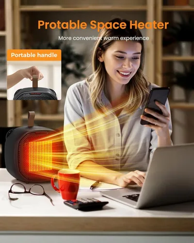 Miniatura 7 de Electactic Calentador de Espacio Cerámico Pequeño Portátil con Termostato, Calentador de Espacio Eléctrico para Interiores de 1200W con Ventilador