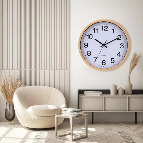 Miniatura 7 de Reloj de pared de 12 pulgadas con marco de madera, cubierta de vidrio, sin tictac, con números, de cuarzo, diseño moderno de cuarzo, decorativo