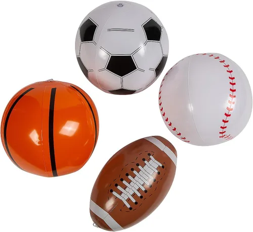 Fun Express Bolas deportivas inflables surtidas de béisbol, pelotas de fútbol, baloncesto y pelotas de fútbol, suministros escolares bíblicos para