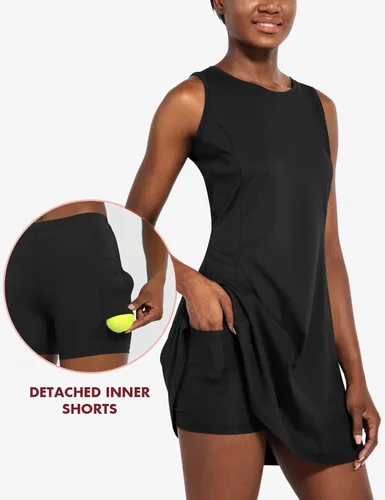 Miniatura 3 de BALEAF Vestido de golf para mujer, sin mangas, con pantalones cortos interiores, 4 bolsillos para ejercicio