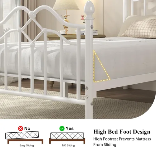 Miniatura 8 de LoVinson Base de cama individual con cabecero y estribo, marco de cama de plataforma de metal moderno para niños, soporta hasta 800 libras, no Blanco