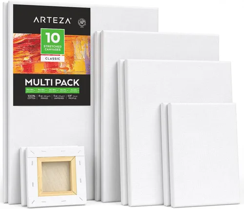 Miniatura 9 de ARTEZA Lienzo estirado, 8 x 8 pulgadas, paquete de 12, lienzo cuadrado blanco en blanco para pintura para pinturas acrílicas, al óleo y gouache