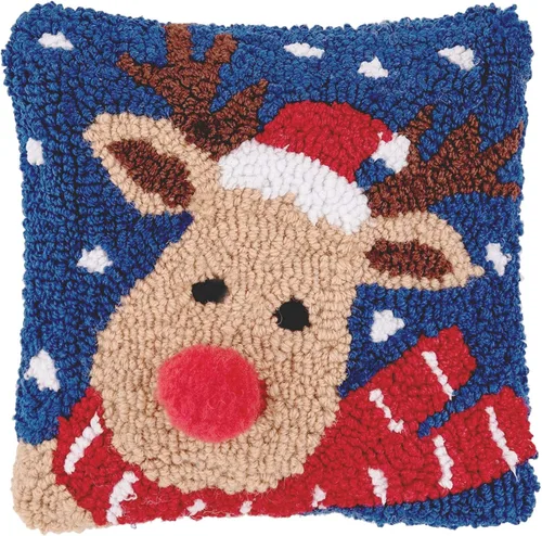 C&F Home Sombrero de Papá Noel con gancho de Navidad pequeña y pequeña almohada decorativa de 8 x 8 pulgadas, Navidad, vacaciones de invierno, copos