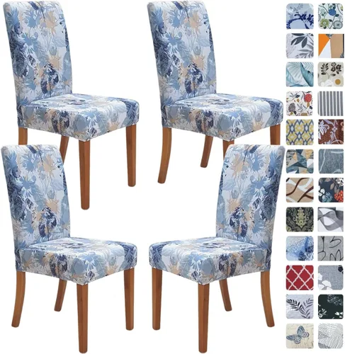 Miniatura 62 de SPRINGRICO Paquete de 6 fundas blancas para sillas de comedor, fundas elásticas para sillas de comedor con diseño floral, de elastano lavable