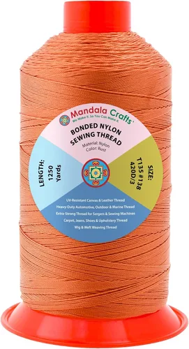 Miniatura 263 de Mandala Crafts - Hilo de nailon para coser cuero, tapicería, mezclilla y para trenzar el pelo; resistente, 1500 yardas, tamaño 69 T70 Marrón